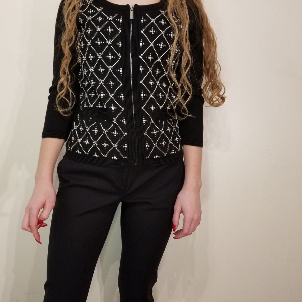 Black Beaded Zip Sweater
